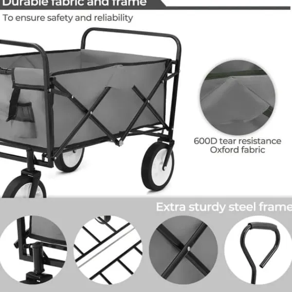 Online Foldbar havevogn - Transportvogn/trækvogn - Bæreevne 80 kg - Volumen 110 L - Gummihjul, stålramme - Foldemål 76x51x20 cm - Grå Haveværktøj