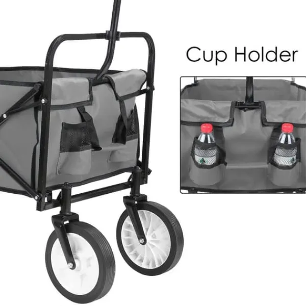 Online Foldbar havevogn - Transportvogn/trækvogn - Bæreevne 80 kg - Volumen 110 L - Gummihjul, stålramme - Foldemål 76x51x20 cm - Grå Haveværktøj