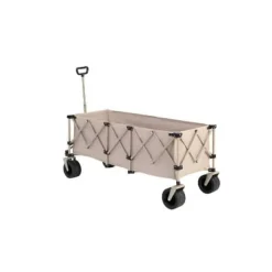 New Foldbar havevogn med 100 kg kapacitet, robust 300L transportvogn med store terrængående hjul og drikkeholder - beige Haveværktøj