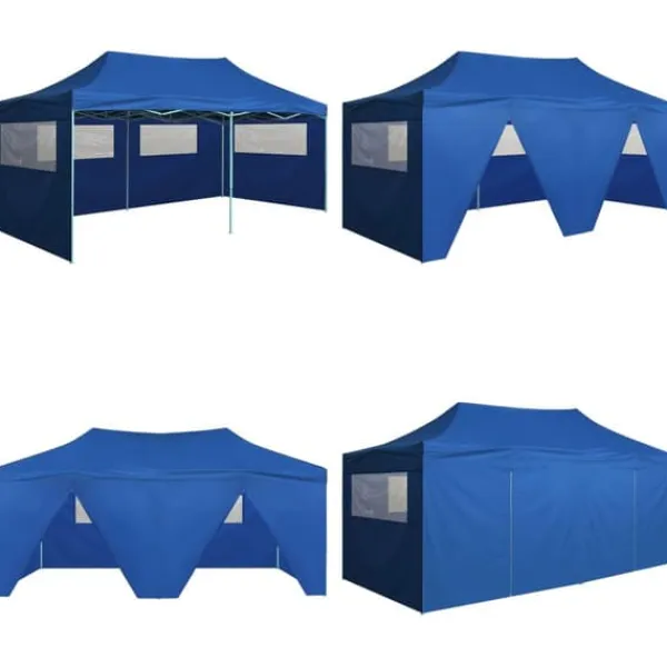 Clearance Foldbart festtelt med 4 sidevægge 3 x 6 m stål blå - Festtelt - Festtelte - Home & Living Telte & Lysthuse