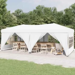 Telte & Lysthuse^Foldbart festtelt med sidevægge 3x6 m | Farve: Hvid | UV-resistent og vandafvisende