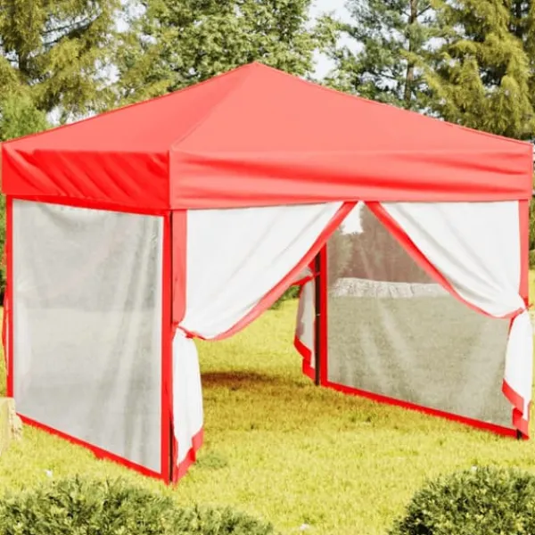 Best Foldbart festtelt med sidevægge 3x3 m - UV-resistent & vandafvisende | Farve: Rød Telte & Lysthuse