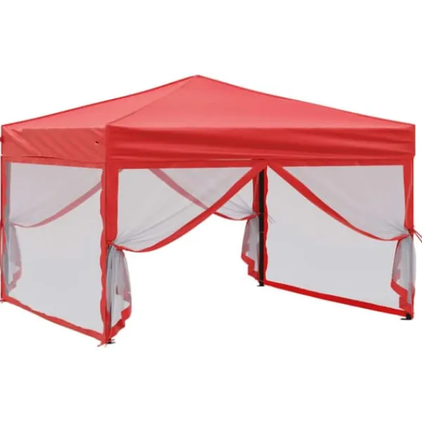 Best Foldbart festtelt med sidevægge 3x3 m - UV-resistent & vandafvisende | Farve: Rød Telte & Lysthuse