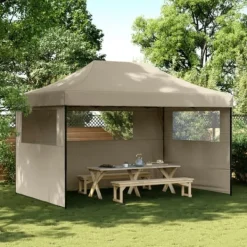 New Foldbart pop up-festtelt med 3 sidevægge - Gråbrun | Størrelse: 300x300 cm Telte & Lysthuse