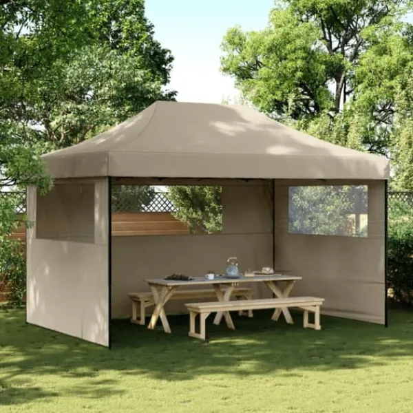 New Foldbart pop up-festtelt med 3 sidevægge - Gråbrun | Størrelse: 300x300 cm Telte & Lysthuse
