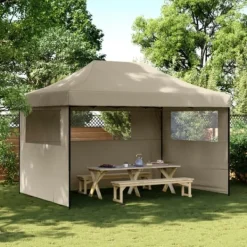 New Foldbart pop up-festtelt med 3 sidevægge | Farve: Gråbrun Telte & Lysthuse