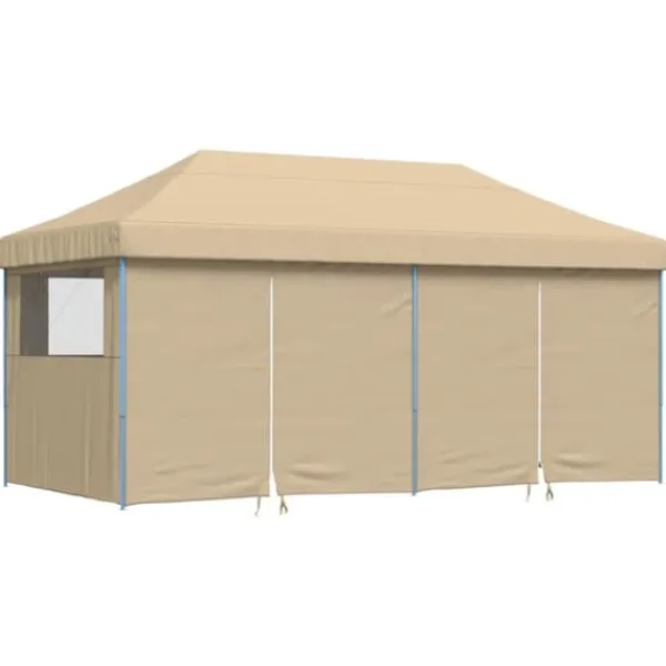 Telte & Lysthuse^Foldbart pop-up festtelt med 4 sidevægge | Farve: Beige | Størrelse: 3x3 m