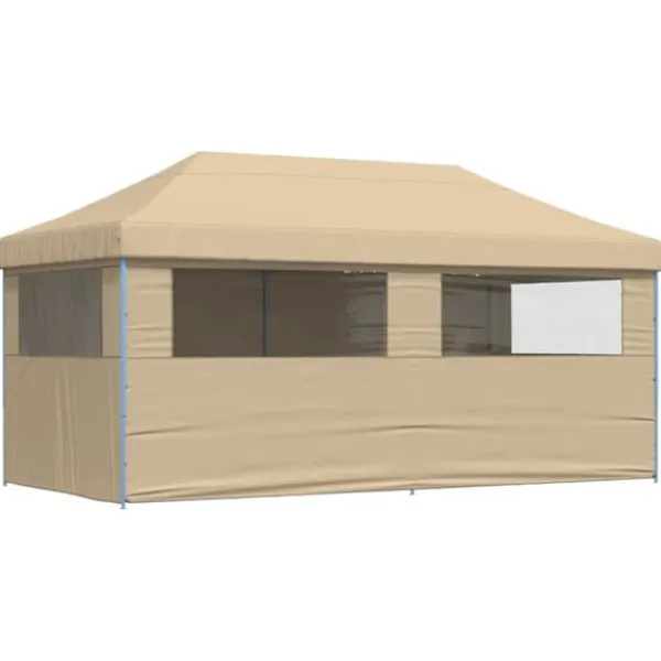 Telte & Lysthuse^Foldbart pop-up festtelt med 4 sidevægge | Farve: Beige | Størrelse: 3x3 m