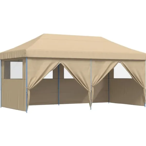 Telte & Lysthuse^Foldbart pop-up festtelt med 4 sidevægge | Farve: Beige | Størrelse: 3x3 m