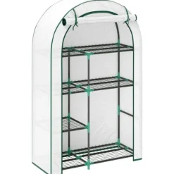 Clearance Foliedrivhus rundtag 100x45x160 cm med hylder & dør, hvid Drivhus