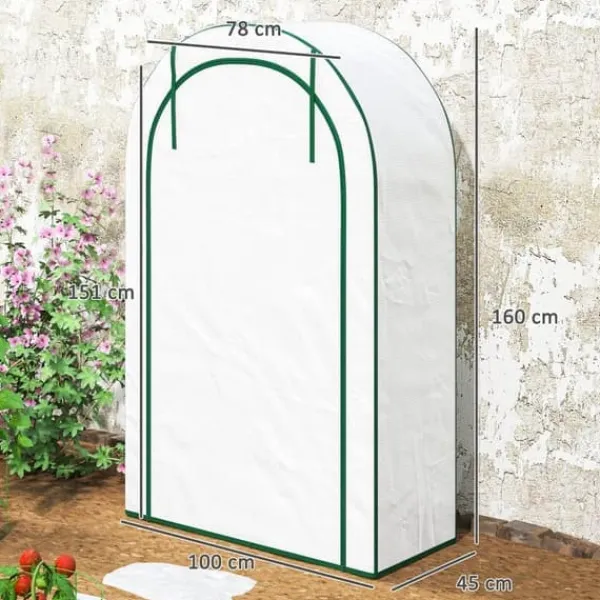 Clearance Foliedrivhus rundtag 100x45x160 cm med hylder & dør, hvid Drivhus