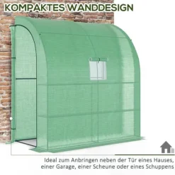 Online Foliedrivhus 200x100x215 cm med 2 døre, UV-beskyttelse, stål & PE, grøn – planteopdræt Drivhus