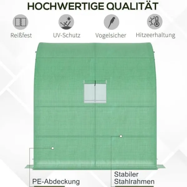 Drivhus^Foliedrivhus 200x100x215 cm med 2 døre, UV-beskyttelse, stål & PE, grøn – planteopdræt