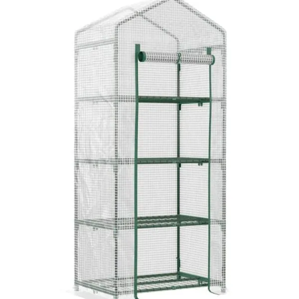 Hot Foliedrivhus 70x50x160 cm med 4 hylder, hvid – tomathus/drivbænk Drivhus