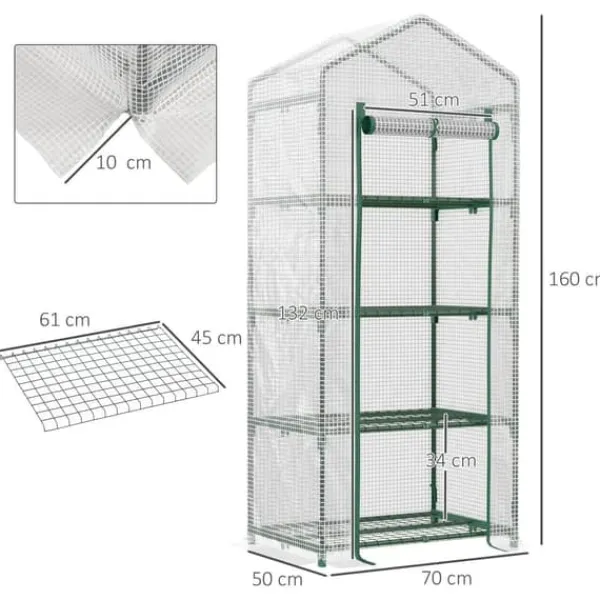 Hot Foliedrivhus 70x50x160 cm med 4 hylder, hvid – tomathus/drivbænk Drivhus