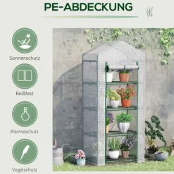Hot Foliedrivhus 70x50x160 cm med 4 hylder, hvid – tomathus/drivbænk Drivhus