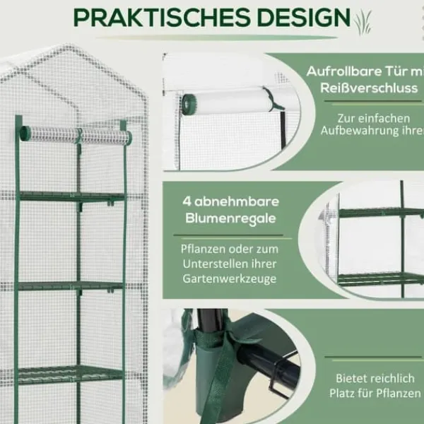 Hot Foliedrivhus 70x50x160 cm med 4 hylder, hvid – tomathus/drivbænk Drivhus