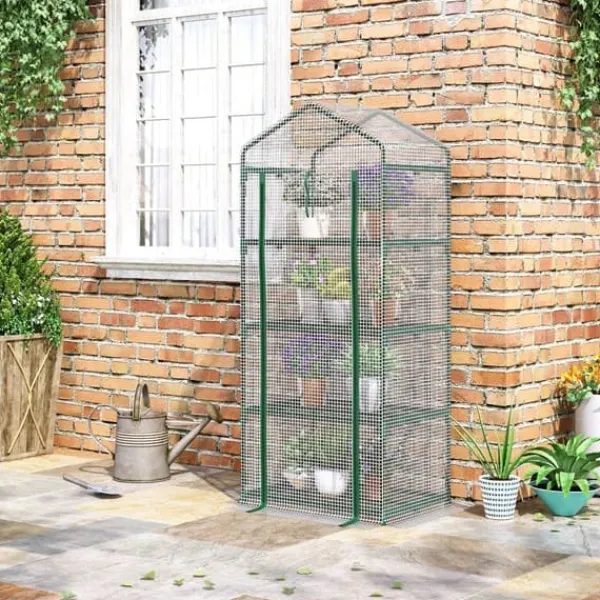 New Foliedrivhus 70x50x160 cm med 4 hylder, hvid – tomathus/drivbænk Drivhus