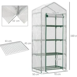 New Foliedrivhus 70x50x160 cm med 4 hylder, hvid – tomathus/drivbænk Drivhus