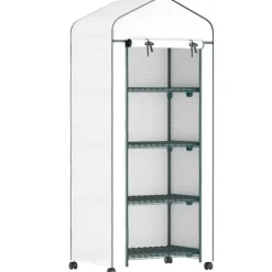 Discount Foliedrivhus 69x50x165 cm med hjul & hylder, stålstel, vintertåligt, hvid – til tomater & planter Drivhus