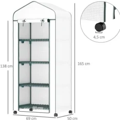 Discount Foliedrivhus 69x50x165 cm med hjul & hylder, stålstel, vintertåligt, hvid – til tomater & planter Drivhus
