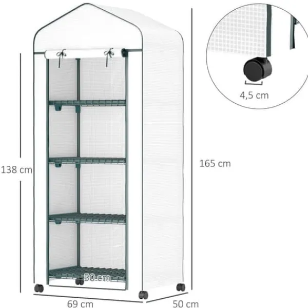 Discount Foliedrivhus 69x50x165 cm med hjul & hylder, stålstel, vintertåligt, hvid – til tomater & planter Drivhus