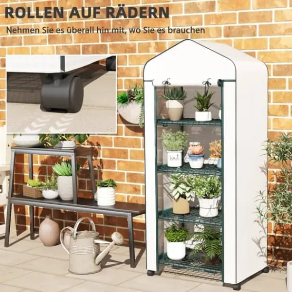 Discount Foliedrivhus 69x50x165 cm med hjul & hylder, stålstel, vintertåligt, hvid – til tomater & planter Drivhus