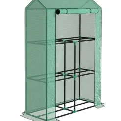 Sale Foliedrivhus 100x40x150 cm med hylder & rulleport, stålstel, UV-beskyttelse, vintertåligt, grøn Drivhus