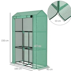 Sale Foliedrivhus 100x40x150 cm med hylder & rulleport, stålstel, UV-beskyttelse, vintertåligt, grøn Drivhus