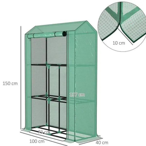 Sale Foliedrivhus 100x40x150 cm med hylder & rulleport, stålstel, UV-beskyttelse, vintertåligt, grøn Drivhus