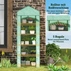 Best Foliedrivhus 69x49x193 cm med rulleport & hylder, grøn Drivhus