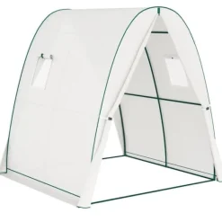 Discount Foliedrivhus 180x180x200 cm med rulleport & 2 vinduer, stålskelet, hvid Drivhus