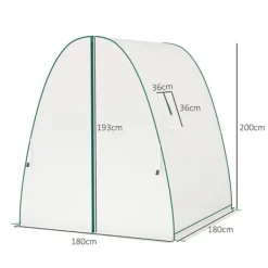 Discount Foliedrivhus 180x180x200 cm med rulleport & 2 vinduer, stålskelet, hvid Drivhus