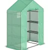 Clearance Foliedrivhus 143x74x190 cm med rulleport, vinduer & hylder, grøn Drivhus
