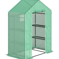 Clearance Foliedrivhus 143x74x190 cm med rulleport, vinduer & hylder, grøn Drivhus