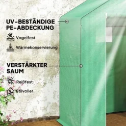 Clearance Foliedrivhus 143x74x190 cm med rulleport, vinduer & hylder, grøn Drivhus