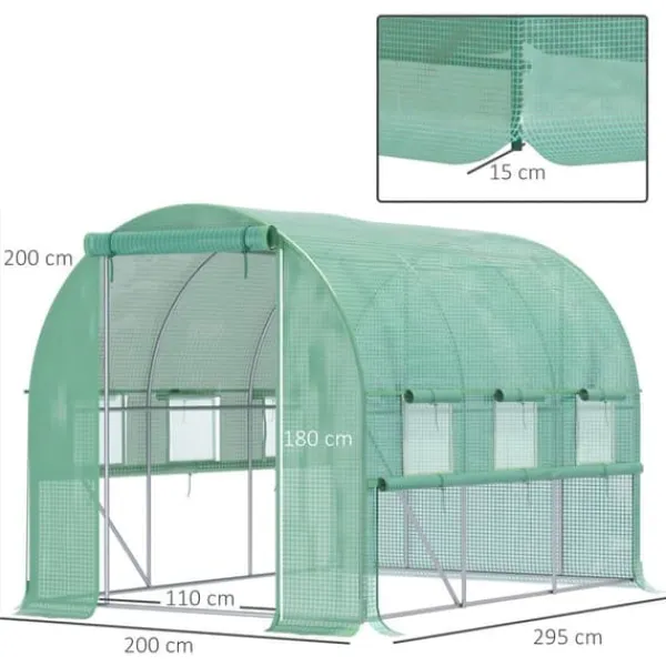 Drivhus^Foliedrivhus 2,95x2x2 m, gåbart, 6 vinduer, UV-beskyttelse – til havebrug