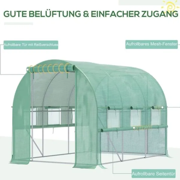 Drivhus^Foliedrivhus 2,95x2x2 m, gåbart, 6 vinduer, UV-beskyttelse – til havebrug