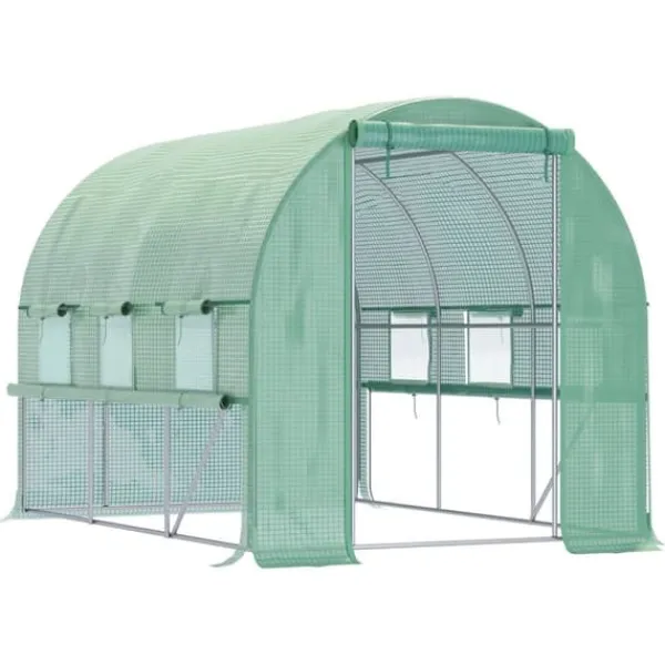 Drivhus^Foliedrivhus 2,95x2x2 m, gåbart, 6 vinduer, UV-beskyttelse – til havebrug