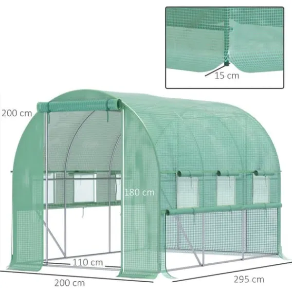 Drivhus^Foliedrivhus 2,95x2x2 m, gåbart, 6 vinduer, UV-beskyttelse – til havebrug