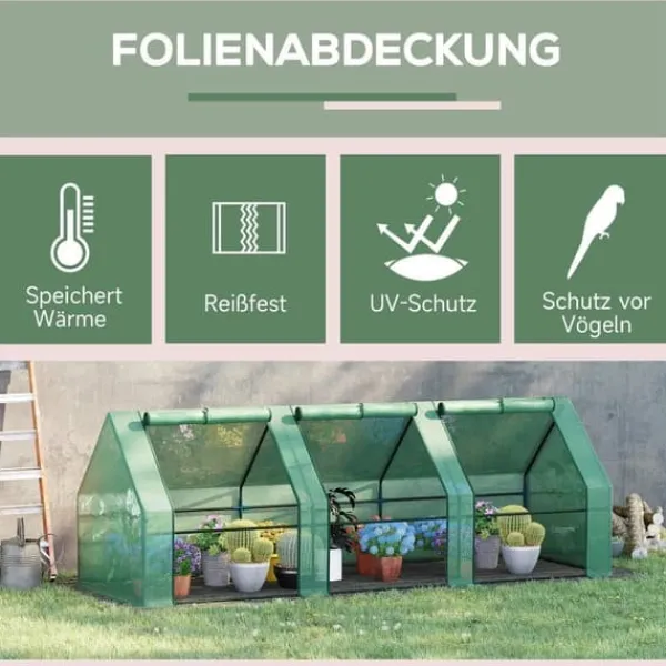 Drivhus^Foliedrivhus/drivbænk 270x90x90 cm, grøn – til tomater & planter