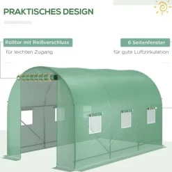 Sale Folietunnel 350x200x200 cm med vinduer, tomatdrivhus/avlstunnel, grøn Drivhus