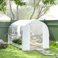 Drivhus^Folietunnel 3x2x2 m med dør & 4 vinduer, opklappelige sider, galvaniseret stål, UV-bestandig, hvid