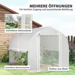 Drivhus^Folietunnel 3x2x2 m med dør & 4 vinduer, opklappelige sider, galvaniseret stål, UV-bestandig, hvid
