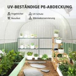 Drivhus^Folietunnel 3x2x2 m med dør & 4 vinduer, opklappelige sider, galvaniseret stål, UV-bestandig, hvid