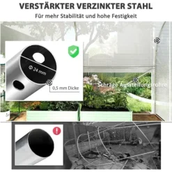 Drivhus^Folietunnel 3x2x2 m med dør & 4 vinduer, opklappelige sider, galvaniseret stål, UV-bestandig, hvid