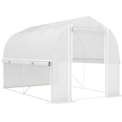 Online Folietunnel 3x2x2 m med dør & 4 vinduer, opklappelige sider, galvaniseret stål, UV-bestandig, hvid Drivhus