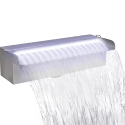Springvand & Damme^Fontæner - Living rektangulær vandfaldsfontæne med LED-lys rustfrit stål 30 cm