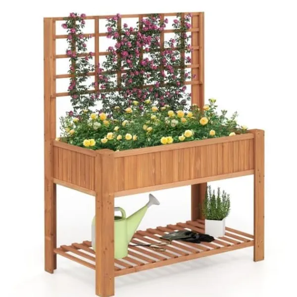 Plantningsbænke^Forhøjet højbed, 114×58×150 cm, Natur