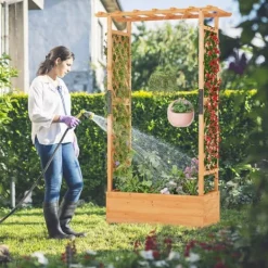 Plantningsbænke^Forhøjet højbed, 224x64x135 cm, Naturfarvet